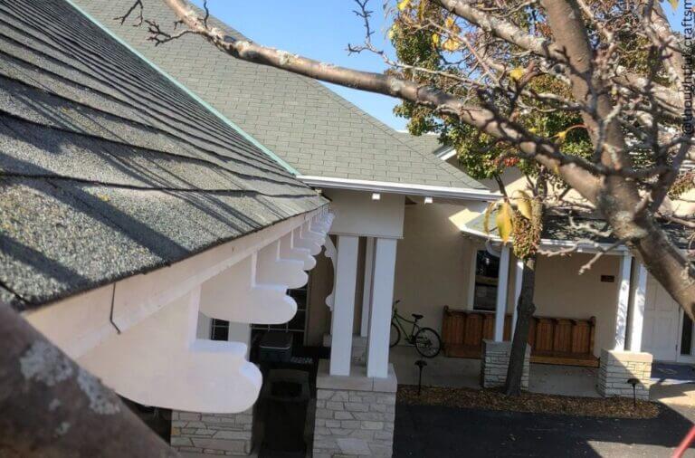 Specially crafted wood rafter on the exterior of a home.